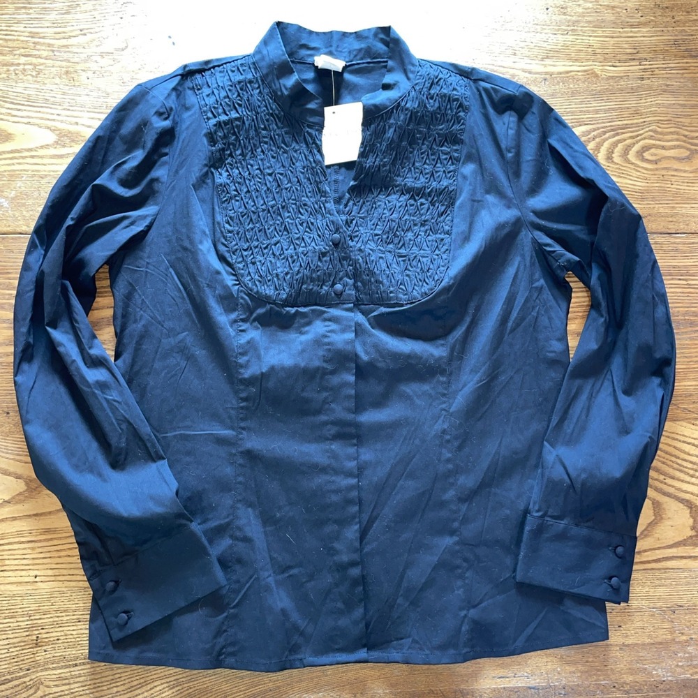 NWT Convington Black Button up Shirt Women's Mock Neck Large Petite